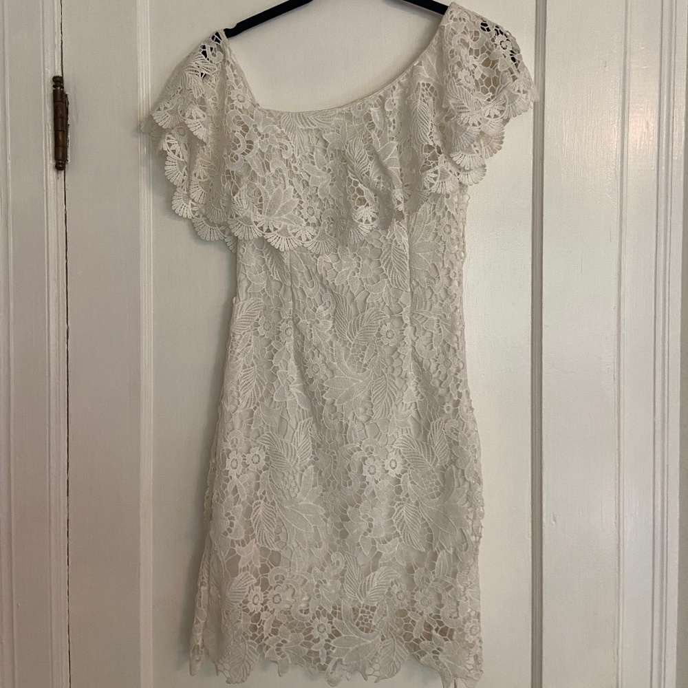 White One-Shoulder Lace Mini Dress